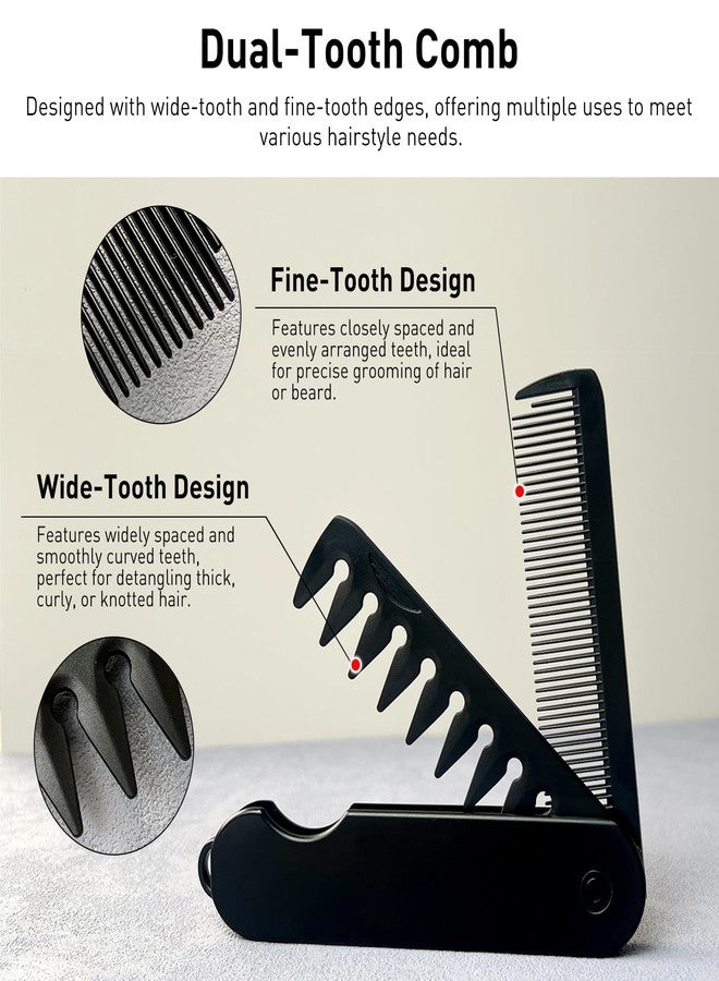 Zoolinn 2-in-1 Men's Protable Folding Pocket Comb - Black, Fine & Wide Tooth Comb for Hair and Beard Grooming - Image 3